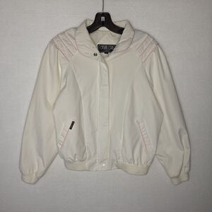 Vintage 80s Casual Club Bomber Jacket Windbreaker White Retro Womens Large
